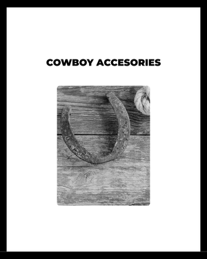 Authentic cowboy accessories collection featuring western hats, leather belts, decorative buckles, handcrafted bags and silver jewelryRetryR