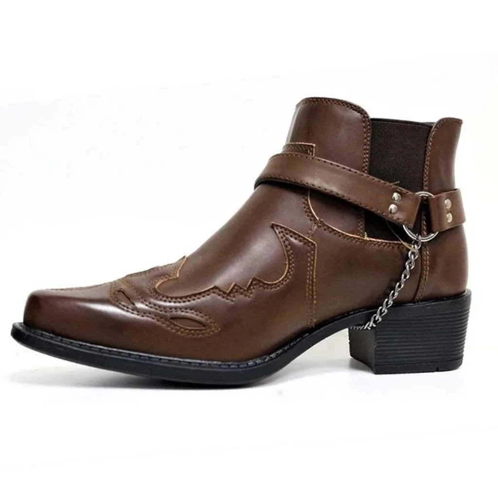 Ankle Cowboy Boots with Motorcycle Style	