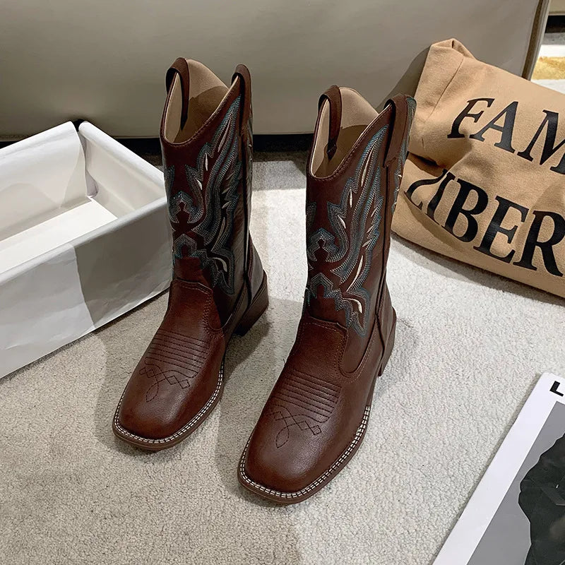 Classic Embroidered Western Boots for Spring & Fall	