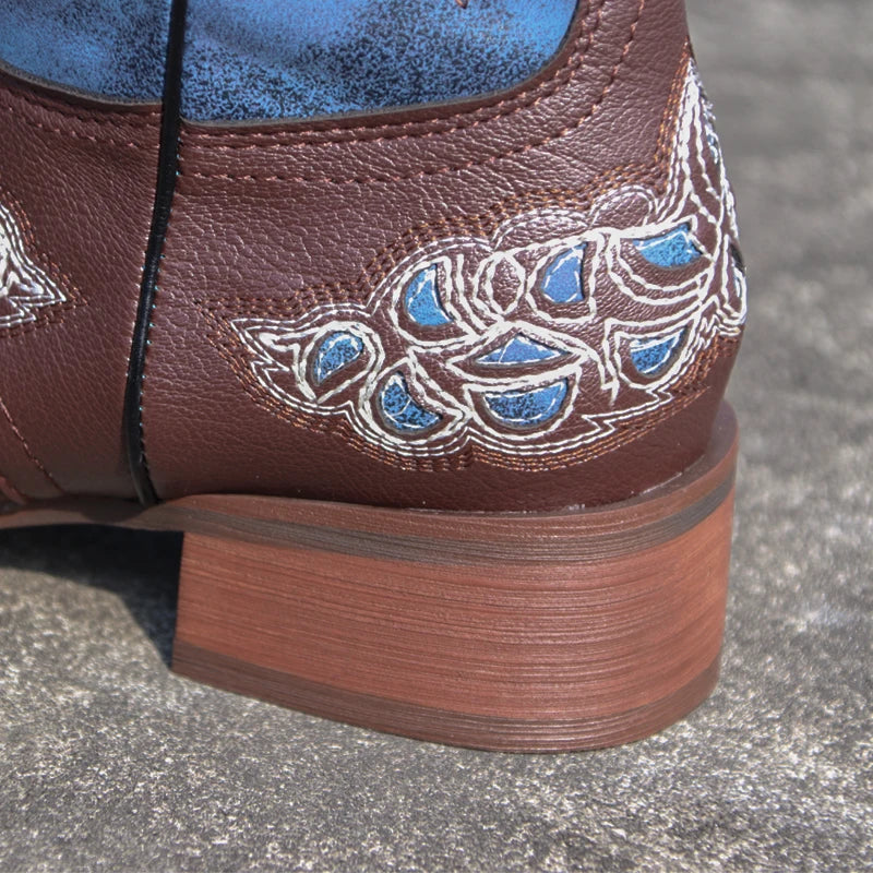 Comfortable knee-high western boots with floral patterns
