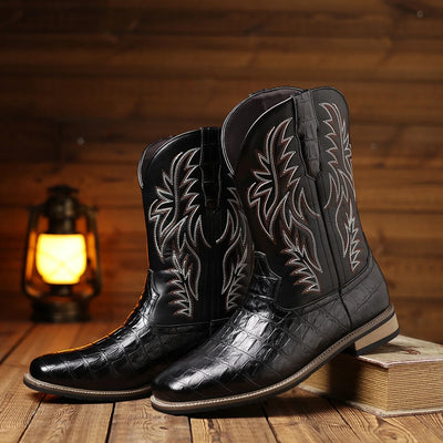 Embroidered Mid-Calf Cowboy Boots for Men Side View