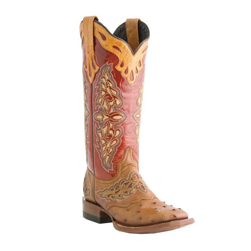 Ethnic-inspired floral cowboy boots knee-high