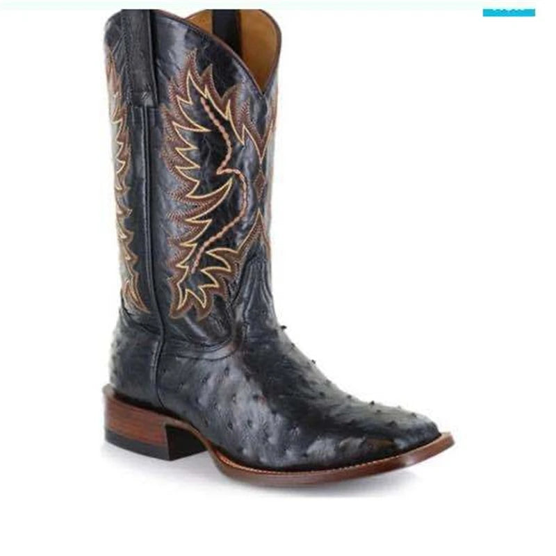Fashion cowboy boots in brown leather with decorative stitching