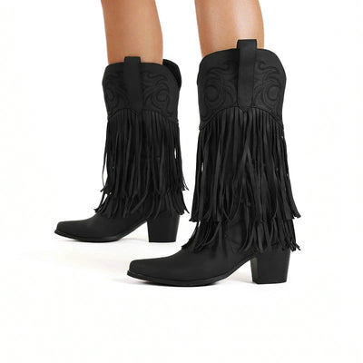 Fringe cowboy boots, pointed toe, stylish Western look 
