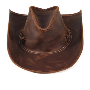 Front view of  Genuine Leather Men's Cowboy Hat with classic crown