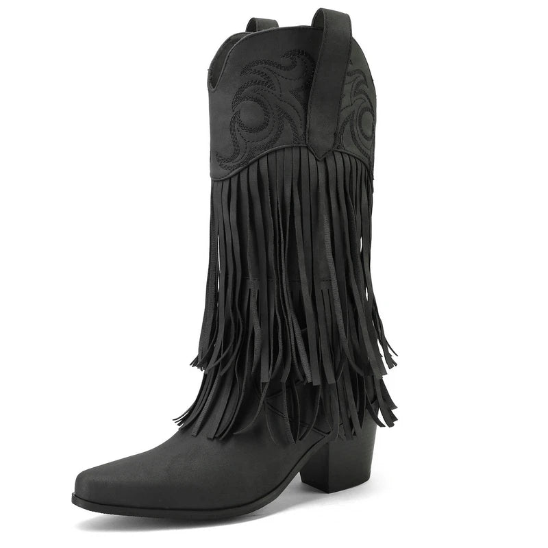 High heel cowboy boots, black and white, trendy choice