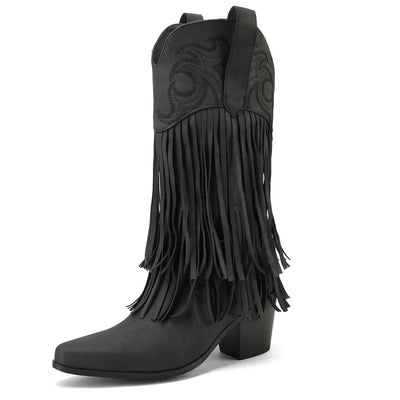 High heel cowboy boots, black and white, trendy choice