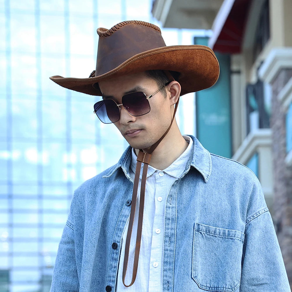 Large Size Leather Hat fit guide showing generous 60cm circumference