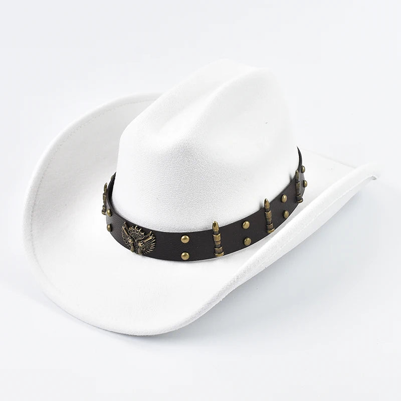 Close-up of premium leather detail work on Western Hat