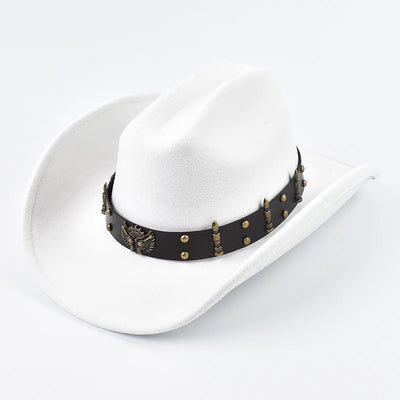 Close-up of premium leather detail work on Western Hat