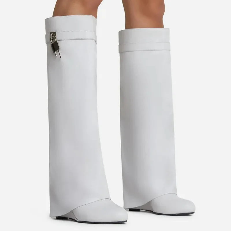 Lock Metal Buckle Pointed Toe Western Boots for Women
