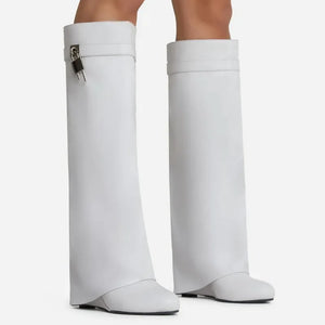 Lock Metal Buckle Pointed Toe Western Boots for Women