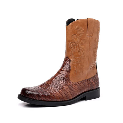 Men's Brown Embroidered Western Cowboy Boots