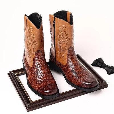 Embroidered Pattern Detail on Men's Western Riding Boots