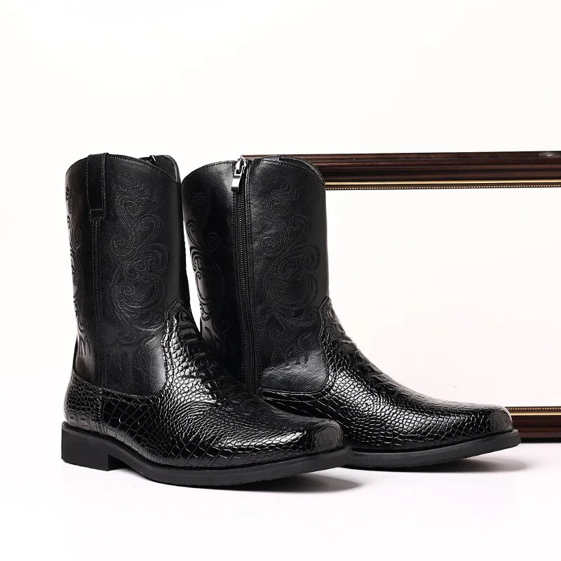 Zip Closure Detail on Men's Western Riding Boots