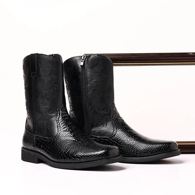 Zip Closure Detail on Men's Western Riding Boots