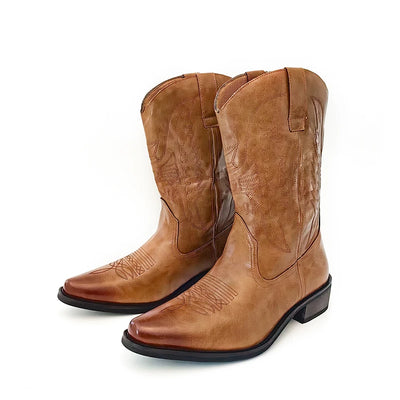 Handmade Men's Western Cowboy Boots with Pointed Toe and Embroidery Detail
