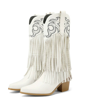 Pointed toe cowboy boots, elegant silhouette, Western vibe