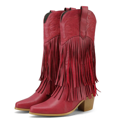 Womens cowboy boots, slip-on, durable rubber sole