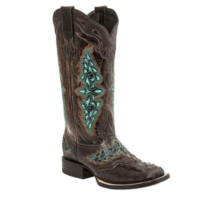 Round toe embroidered cowboy boots for comfort