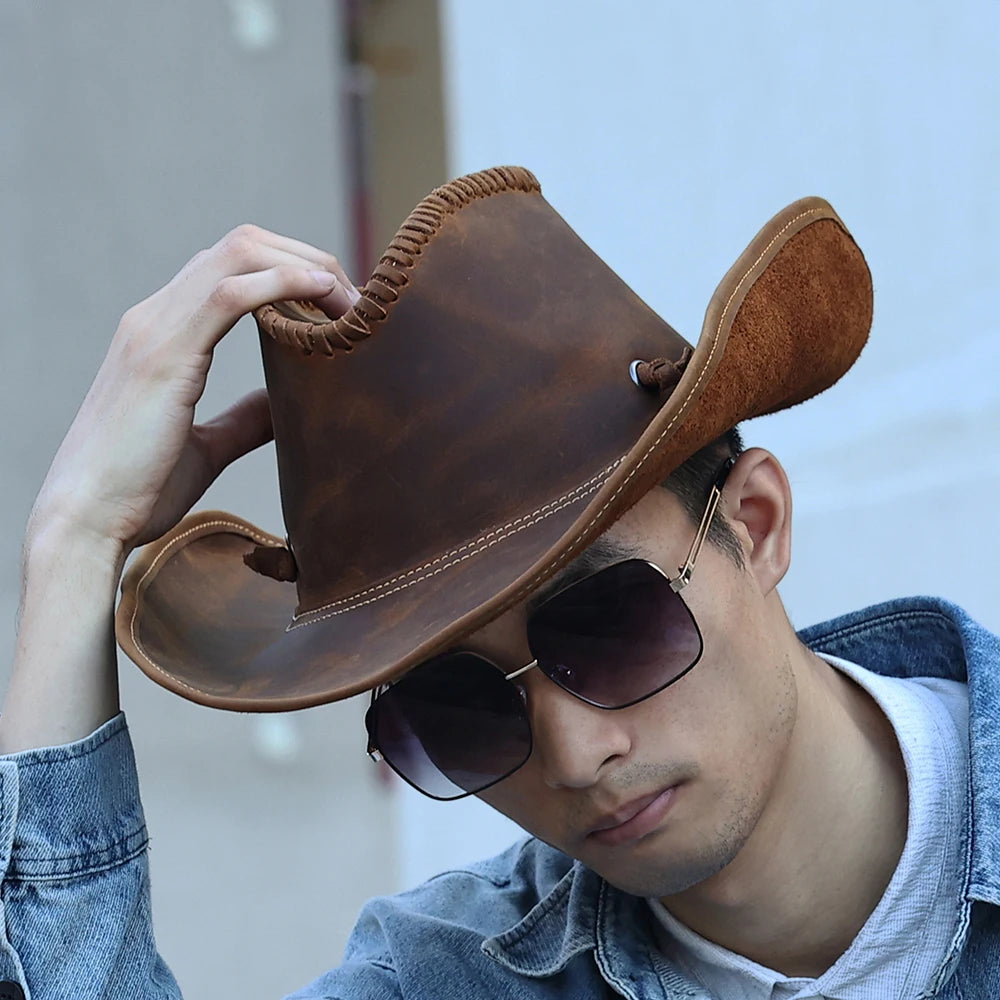 Demonstration of Shapeable Leather Cowboy Hat styling variations