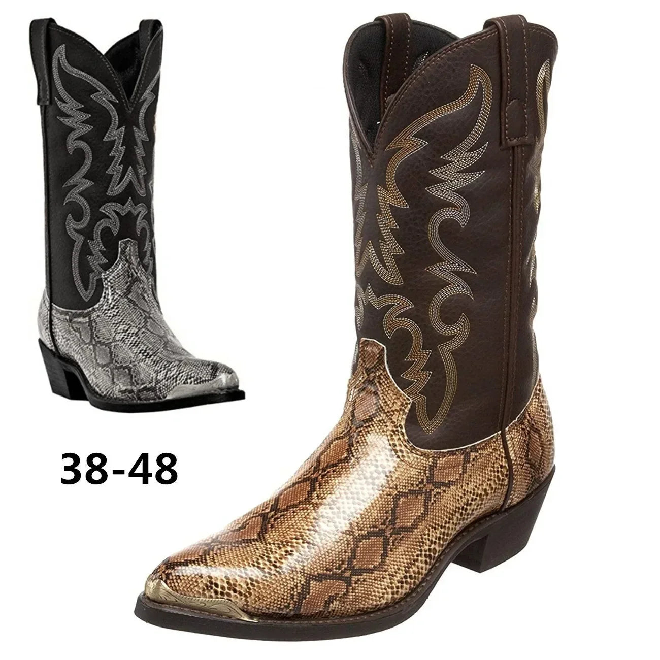 Snake Pattern Western Cowboy Boots for Men Sizes 38-48