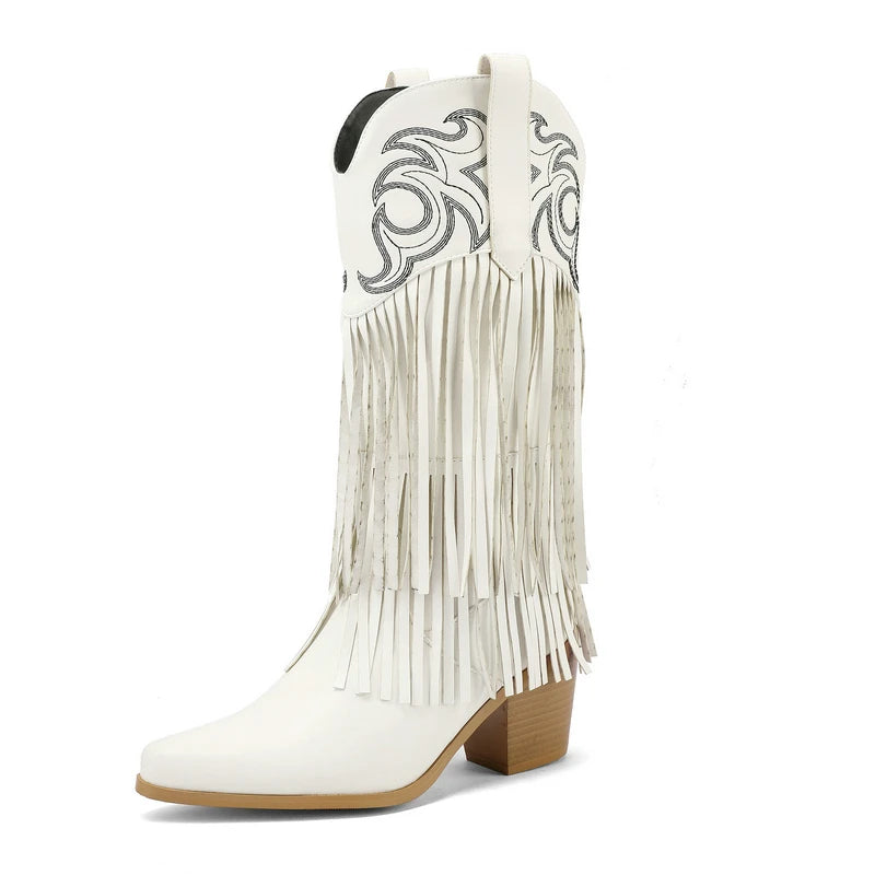 Tassel cowboy boots, unique embroidered design, stylish look 
