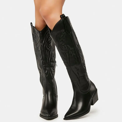 Vintage embroidered western boots with square heel and pointed toe