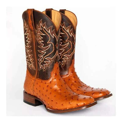 Western embroidered boots showcasing ethnic-inspired totem design