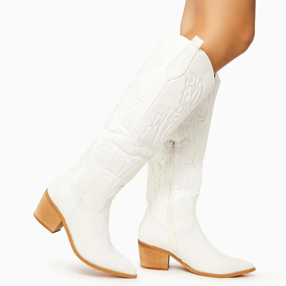 White cowboy boots women's style with pointed toe design