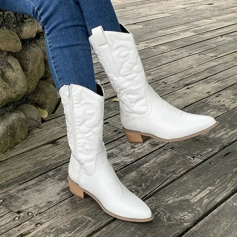 White Mid-Calf Cowboy Boots – Winter Ready Footwear 