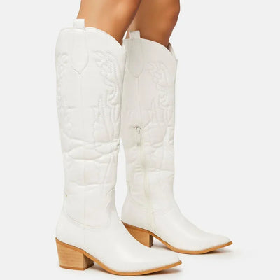 Wide calf cowboy boots knee high western style in white