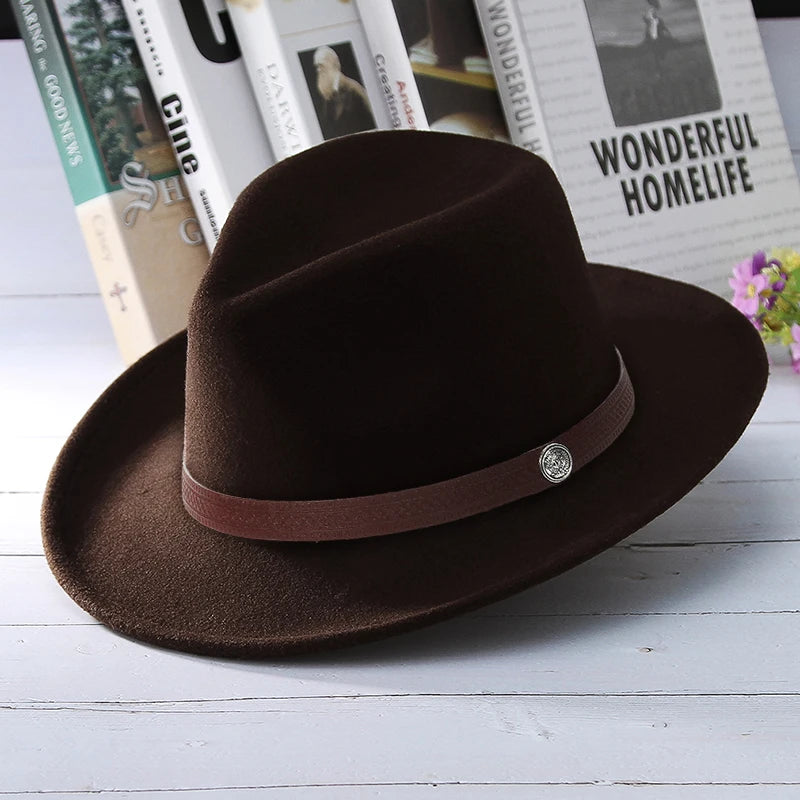 Woman styling Cowgirl Jazz Hat with contemporary fashion ensemble
